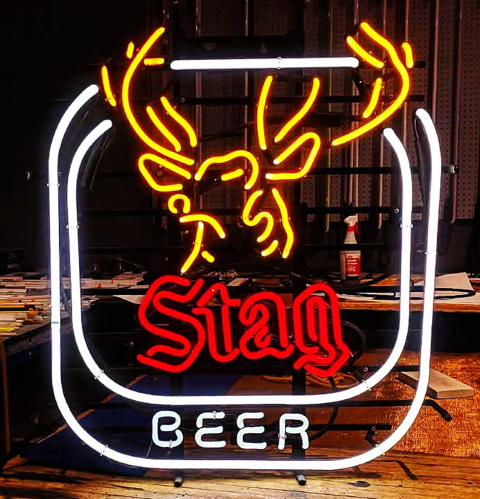 Stag Beer White Border Neon Sign